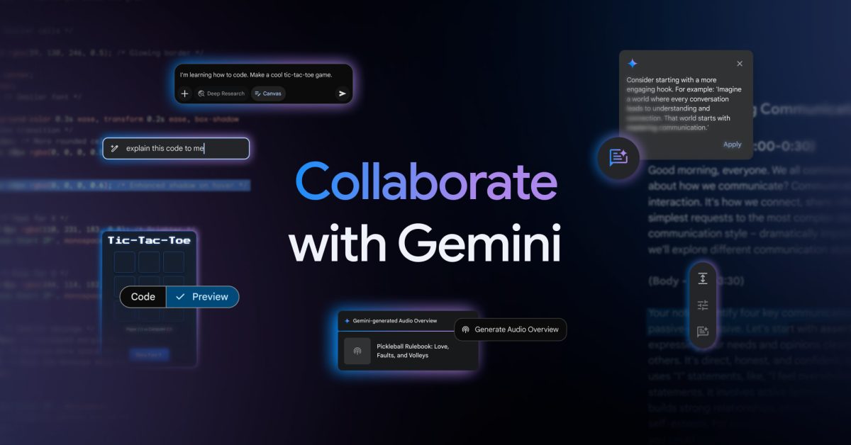 gemini-app-rolling-out-writing-&-coding-‘canvas,’-audio-overview-podcasts